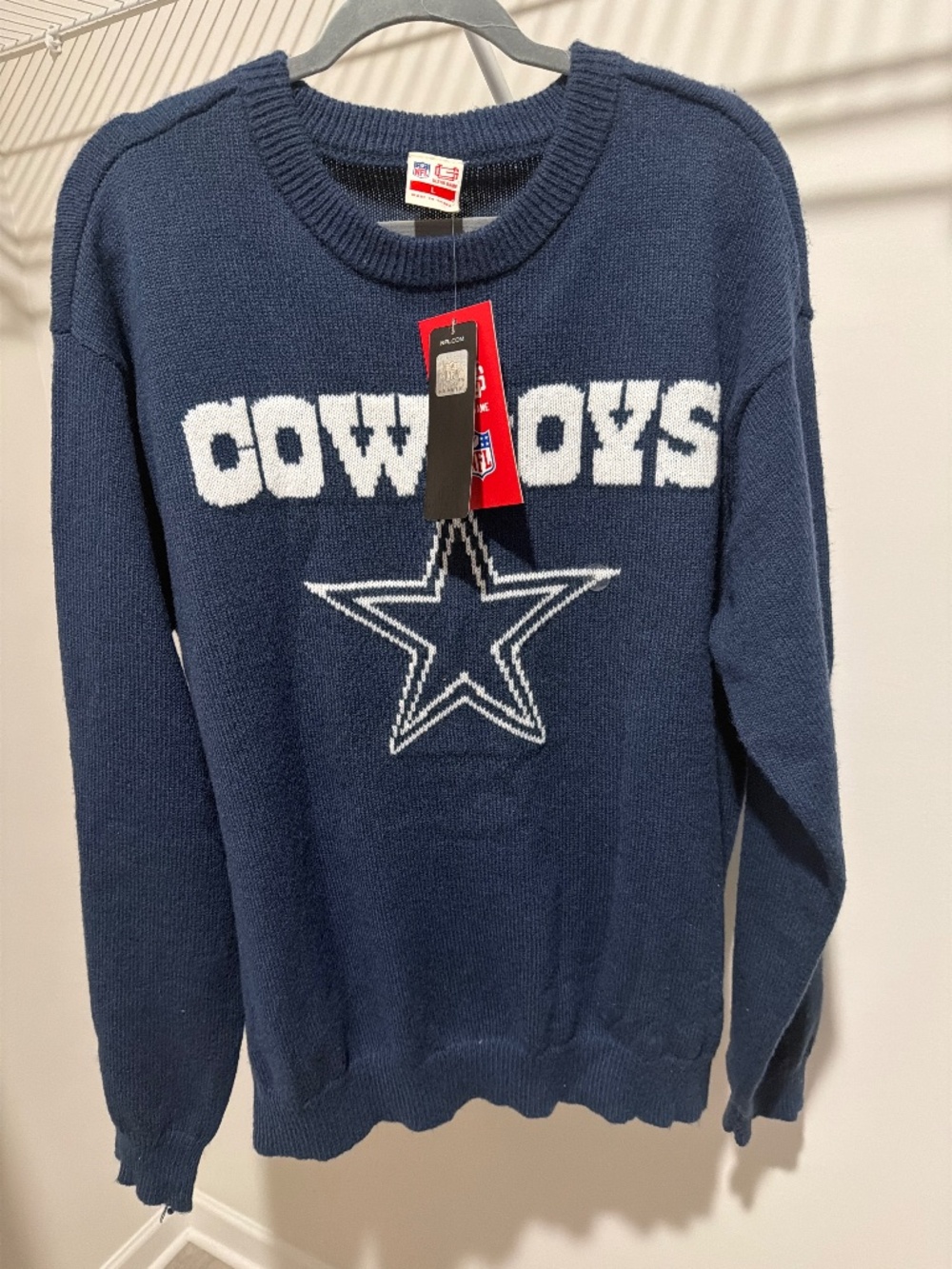 Dallas Cowboys NFL Knit Sweater Men’s Large Navy Blue Crewneck NWT